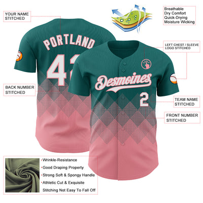 Custom Teal White-Medium Pink 3D Gradient Square Shape Authentic Baseball Jersey