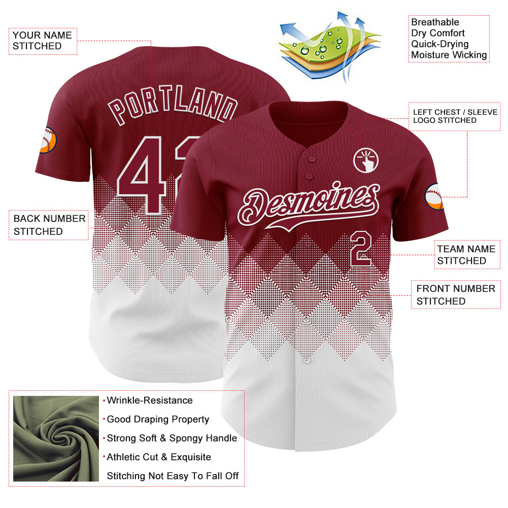 Custom Crimson White 3D Gradient Square Shape Authentic Baseball Jersey