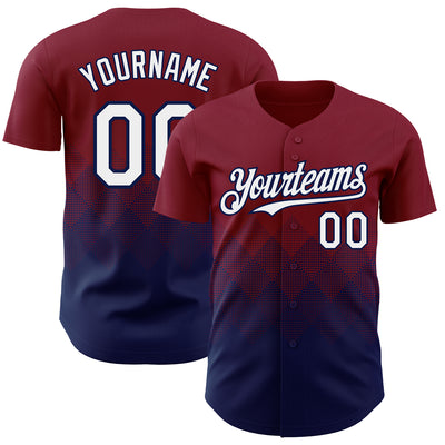 Custom Crimson White-Navy 3D Gradient Square Shape Authentic Baseball Jersey