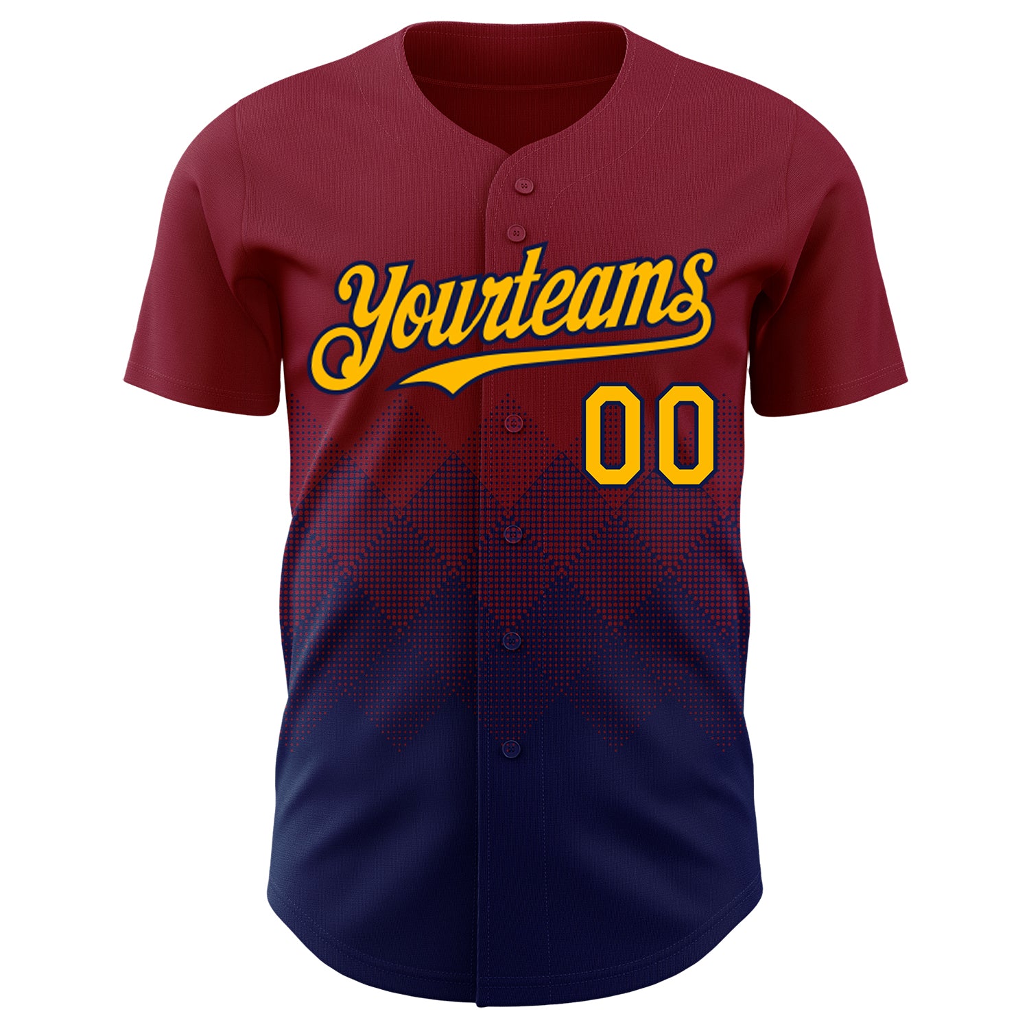 Custom Crimson Gold-Navy 3D Gradient Square Shape Authentic Baseball Jersey