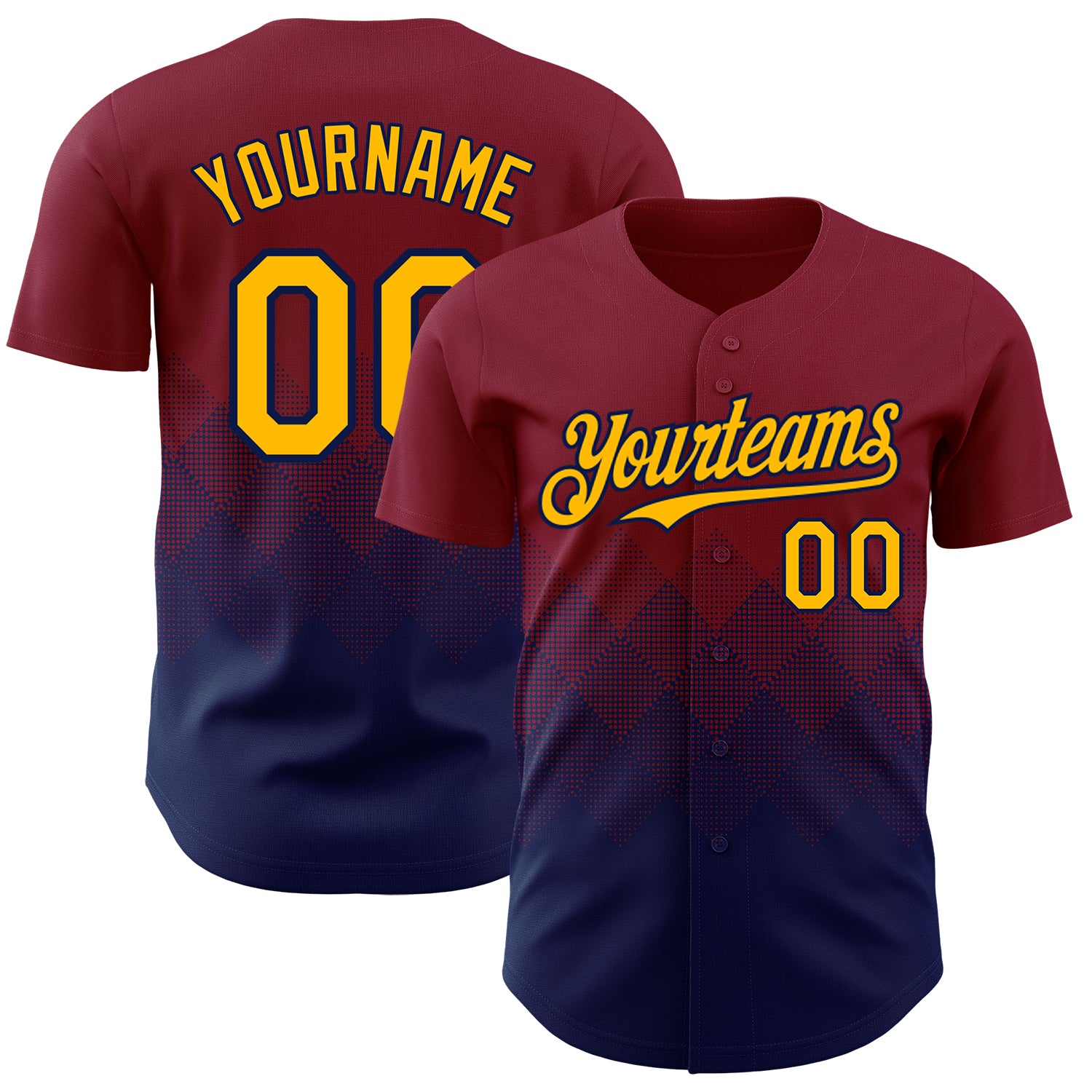 Custom Crimson Gold-Navy 3D Gradient Square Shape Authentic Baseball Jersey