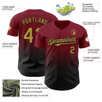 Custom Crimson Old Gold-Black 3D Gradient Square Shape Authentic Baseball Jersey