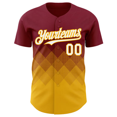 Custom Crimson White-Gold 3D Gradient Square Shape Authentic Baseball Jersey