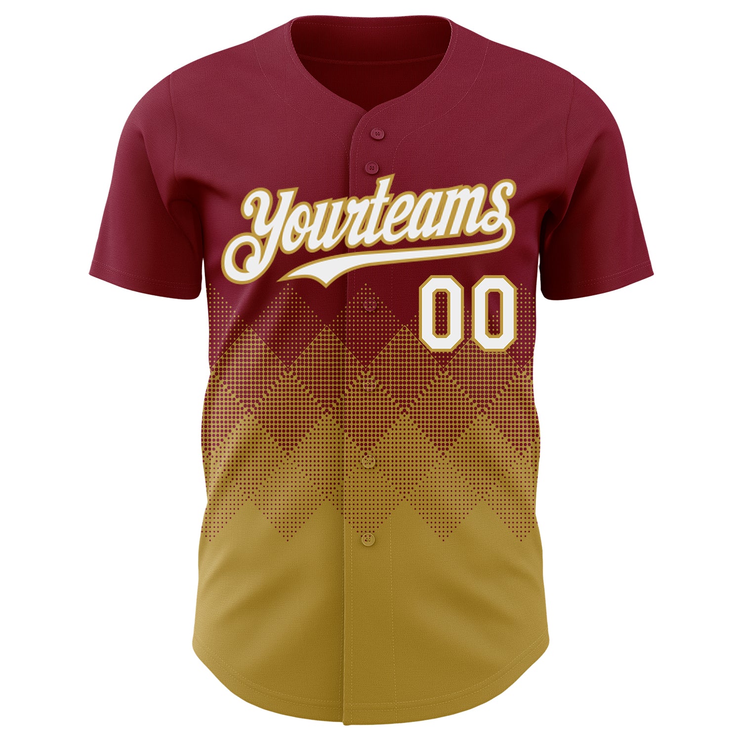 Custom Crimson White-Old Gold 3D Gradient Square Shape Authentic Baseball Jersey