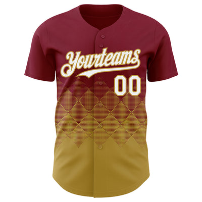 Custom Crimson White-Old Gold 3D Gradient Square Shape Authentic Baseball Jersey