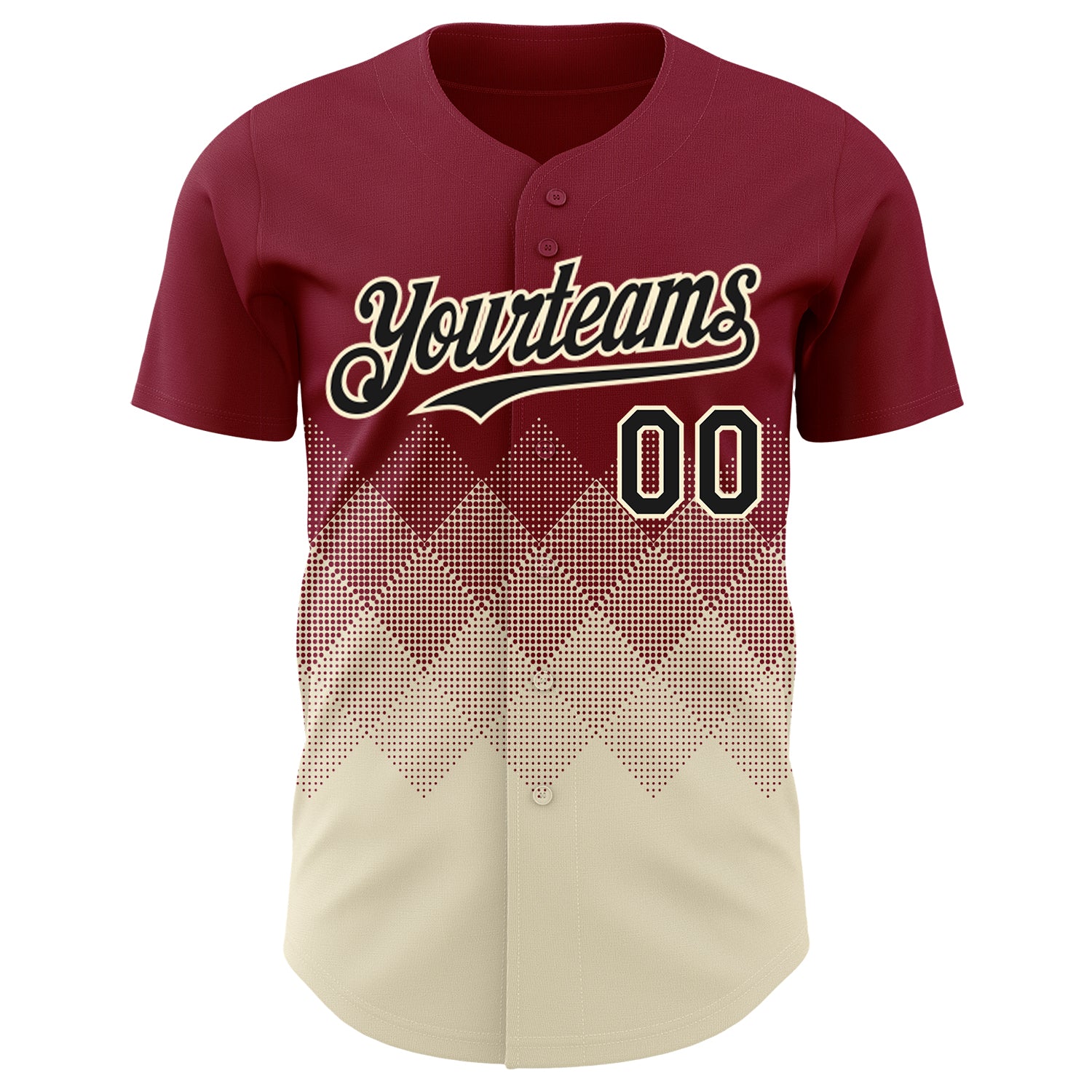 Custom Crimson Black-Cream 3D Gradient Square Shape Authentic Baseball Jersey