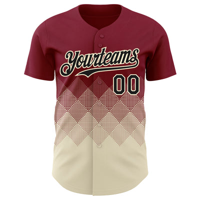 Custom Crimson Black-Cream 3D Gradient Square Shape Authentic Baseball Jersey