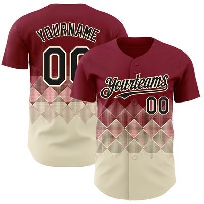 Custom Crimson Black-Cream 3D Gradient Square Shape Authentic Baseball Jersey