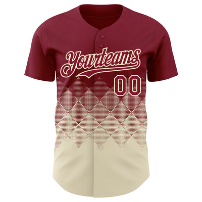 Custom Crimson Cream 3D Gradient Square Shape Authentic Baseball Jersey