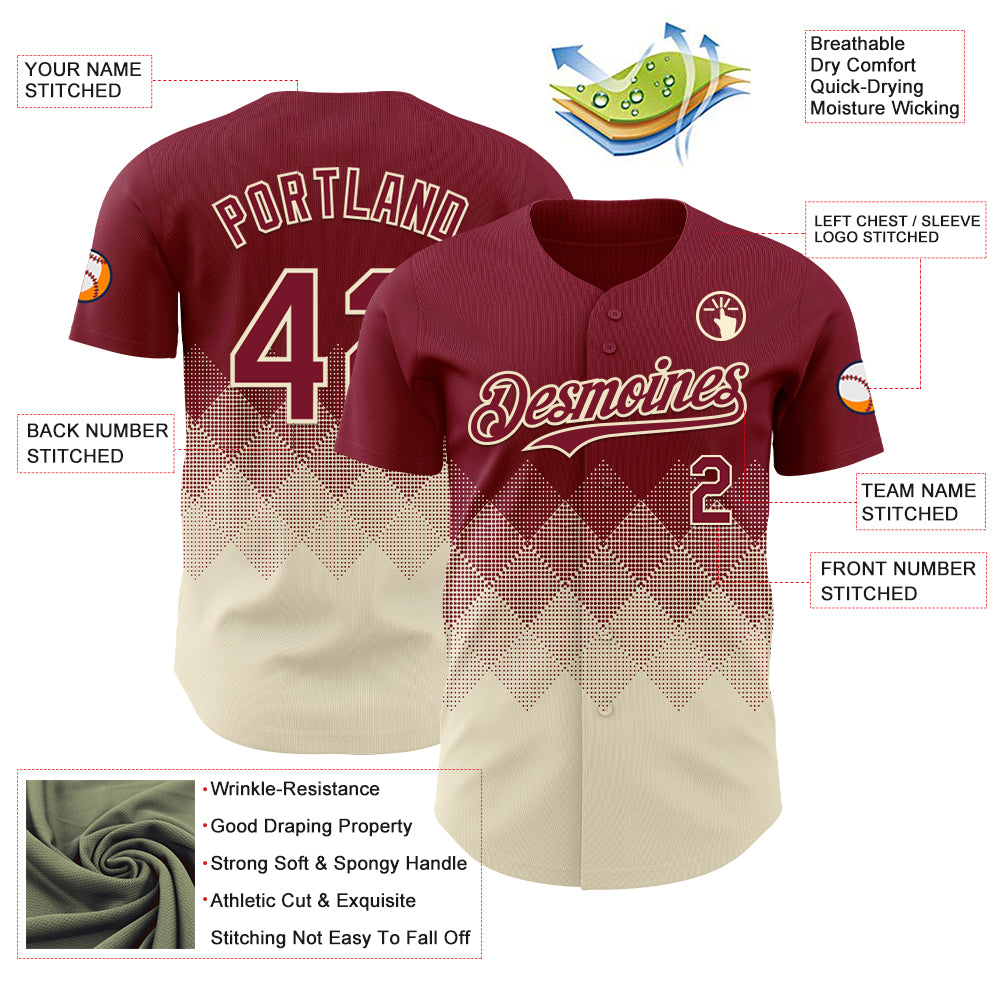 Custom Crimson Cream 3D Gradient Square Shape Authentic Baseball Jersey
