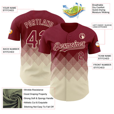 Custom Crimson Cream 3D Gradient Square Shape Authentic Baseball Jersey