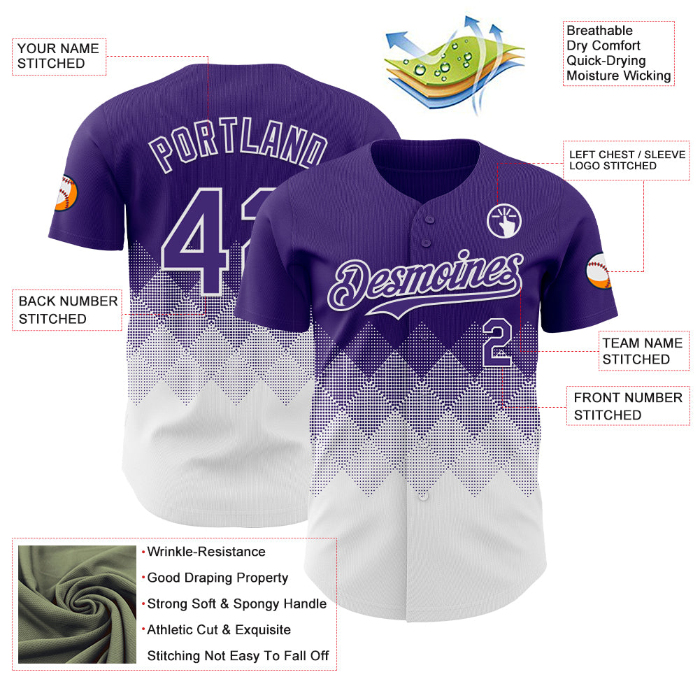 Custom Purple White 3D Gradient Square Shape Authentic Baseball Jersey