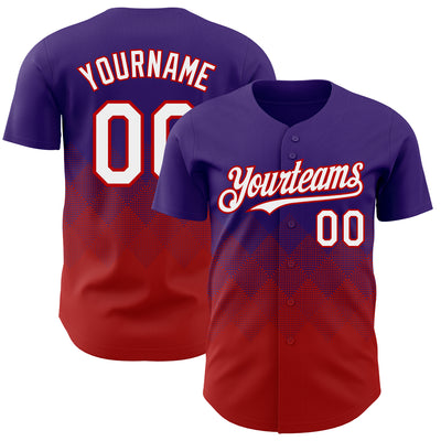 Custom Purple White-Red 3D Gradient Square Shape Authentic Baseball Jersey