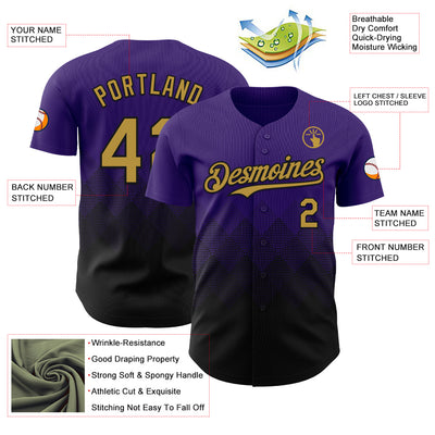 Custom Purple Old Gold-Black 3D Gradient Square Shape Authentic Baseball Jersey