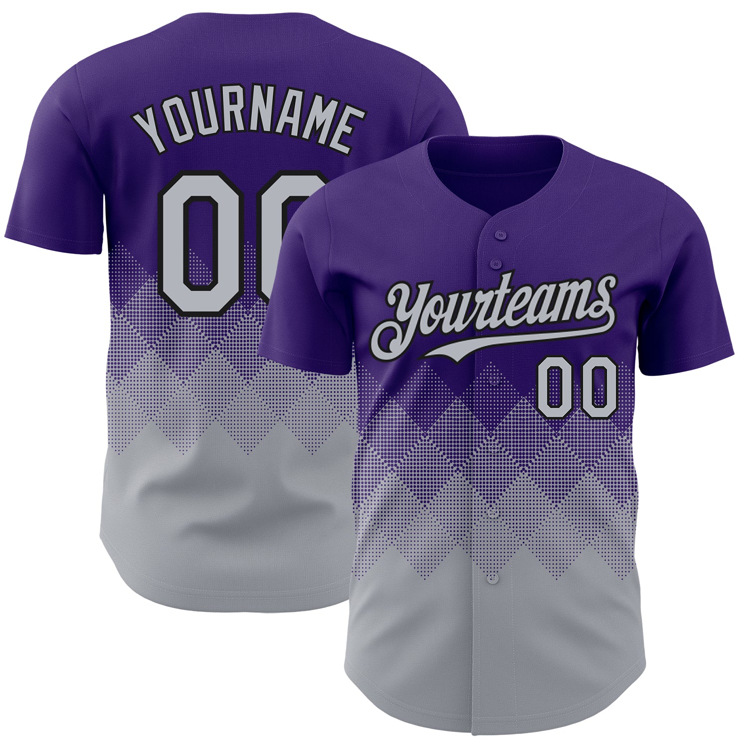 Custom Purple Gray-Black 3D Gradient Square Shape Authentic Baseball Jersey