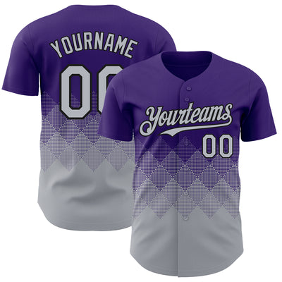 Custom Purple Gray-Black 3D Gradient Square Shape Authentic Baseball Jersey