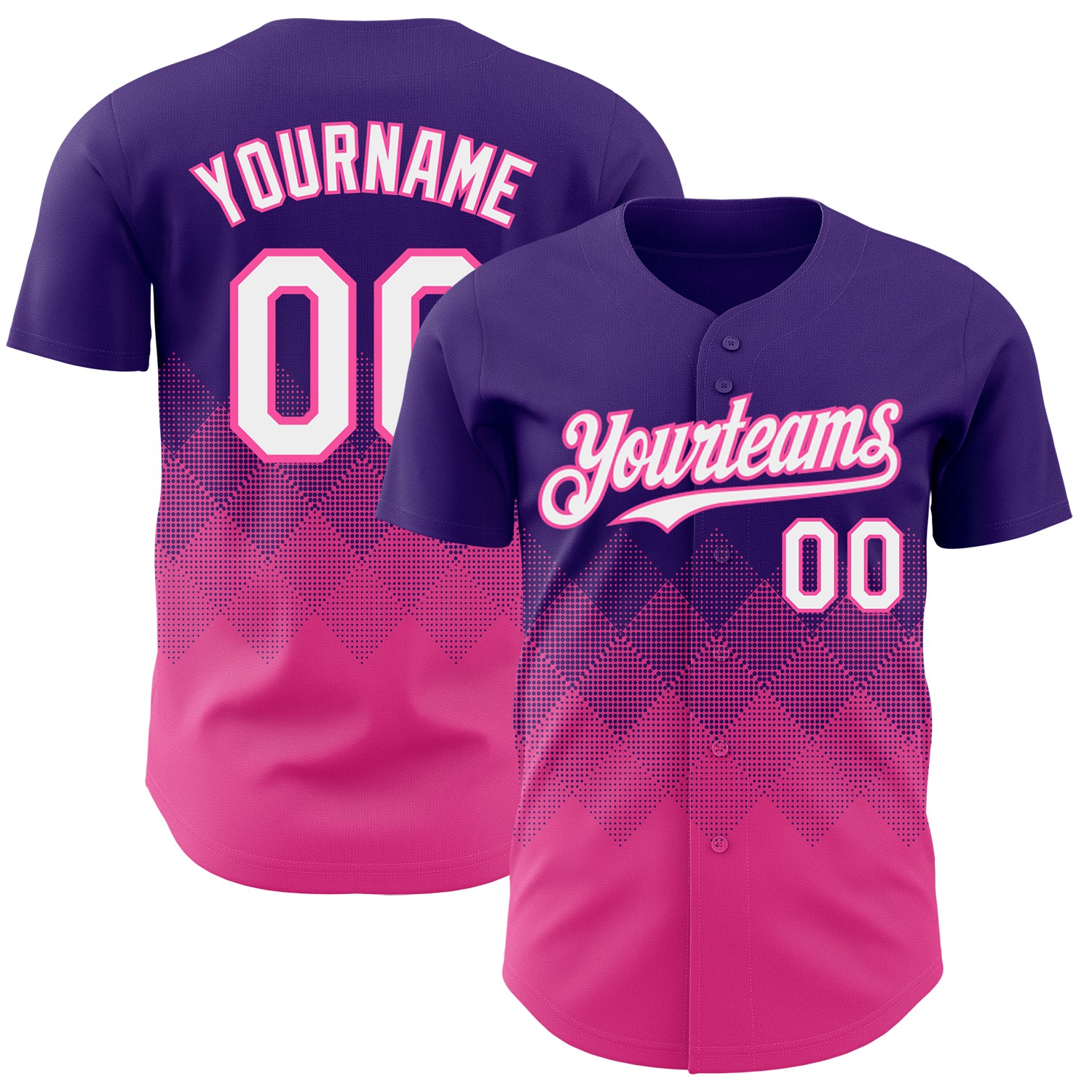 Custom Purple White-Pink 3D Gradient Square Shape Authentic Baseball Jersey
