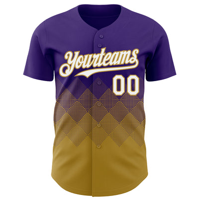 Custom Purple White-Old Gold 3D Gradient Square Shape Authentic Baseball Jersey