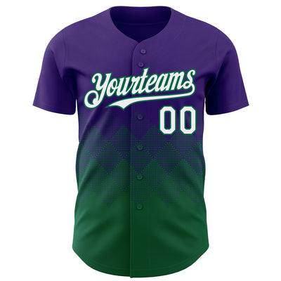 Custom Purple White-Kelly Green 3D Gradient Square Shape Authentic Baseball Jersey