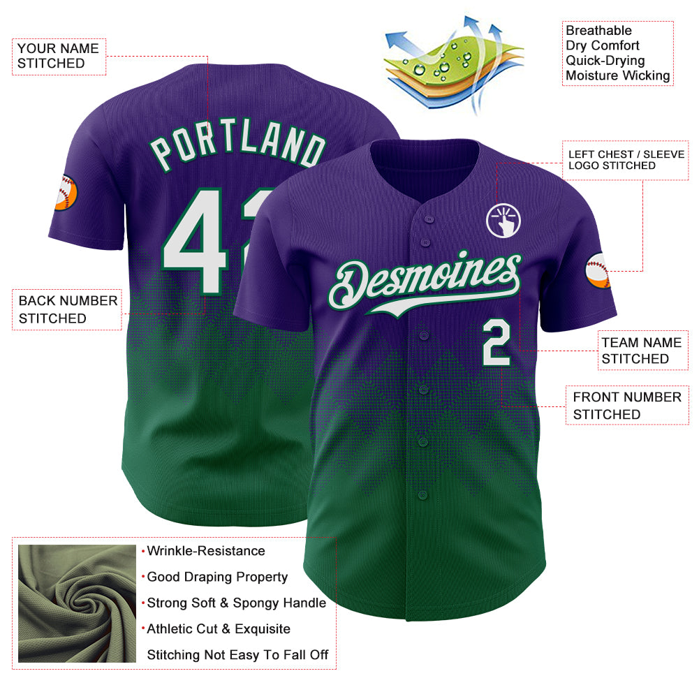 Custom Purple White-Kelly Green 3D Gradient Square Shape Authentic Baseball Jersey