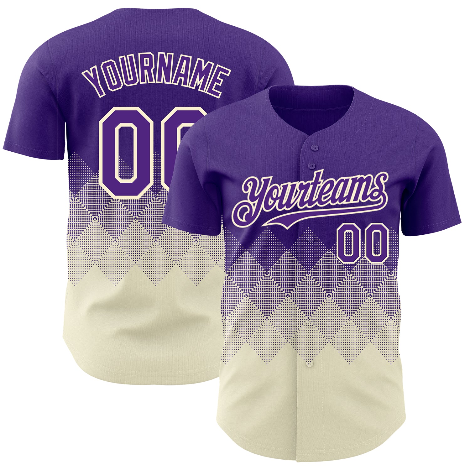 Custom Purple Cream 3D Gradient Square Shape Authentic Baseball Jersey