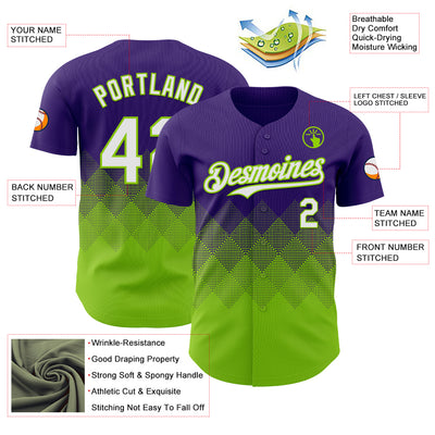 Custom Purple White-Neon Green 3D Gradient Square Shape Authentic Baseball Jersey