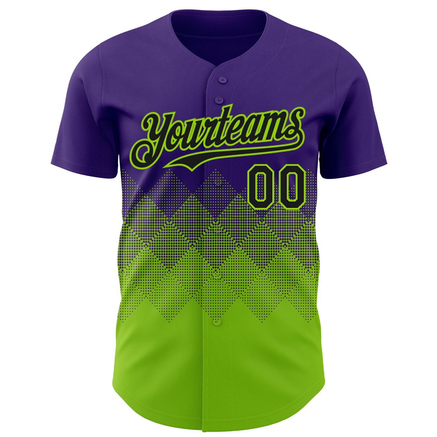 Custom Purple Black-Neon Green 3D Gradient Square Shape Authentic Baseball Jersey