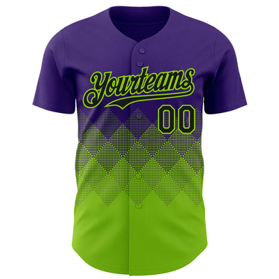 Custom Purple Black-Neon Green 3D Gradient Square Shape Authentic Baseball Jersey