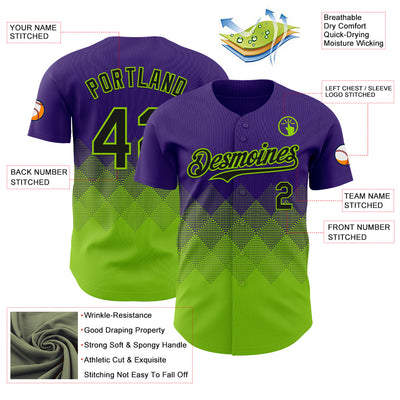 Custom Purple Black-Neon Green 3D Gradient Square Shape Authentic Baseball Jersey