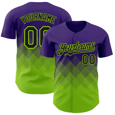 Custom Purple Black-Neon Green 3D Gradient Square Shape Authentic Baseball Jersey