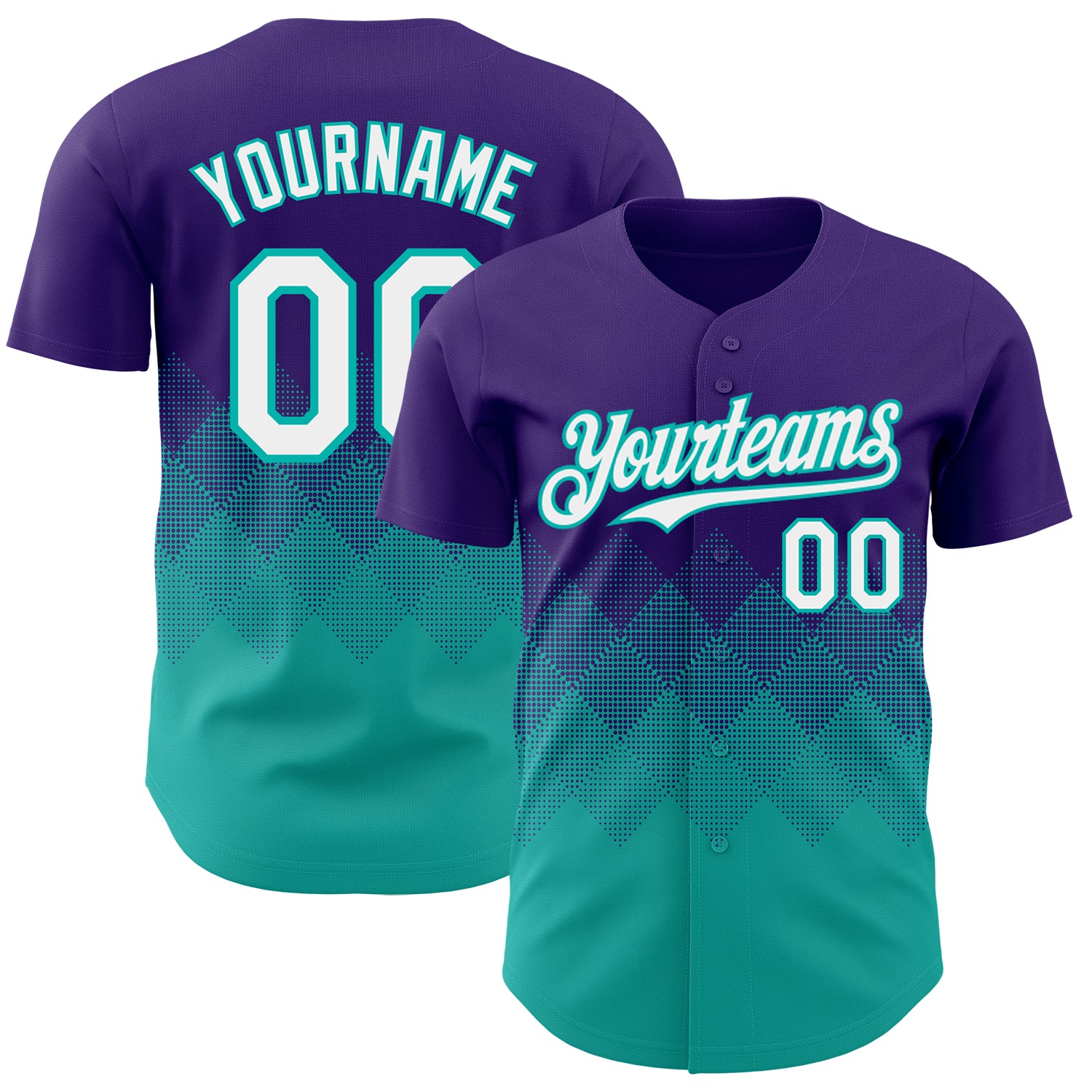 Custom Purple White-Aqua 3D Gradient Square Shape Authentic Baseball Jersey