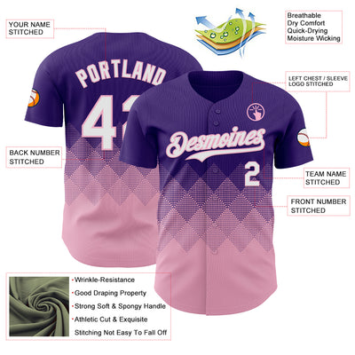 Custom Purple White-Light Pink 3D Gradient Square Shape Authentic Baseball Jersey