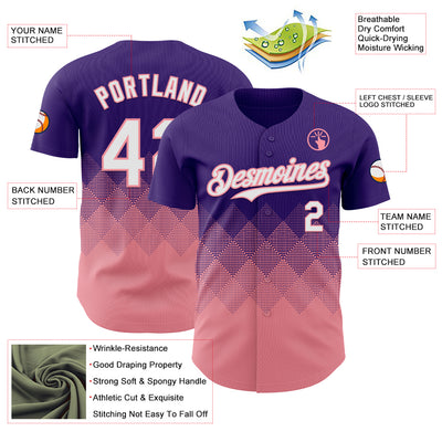 Custom Purple White-Medium Pink 3D Gradient Square Shape Authentic Baseball Jersey