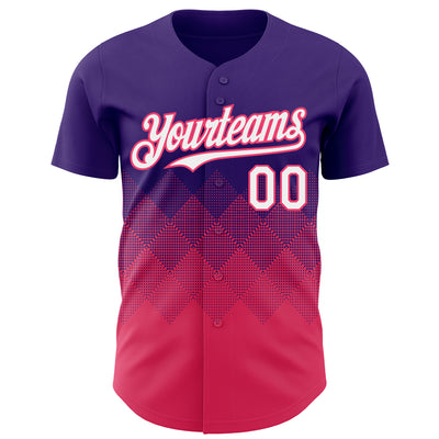 Custom Purple White-Neon Pink 3D Gradient Square Shape Authentic Baseball Jersey