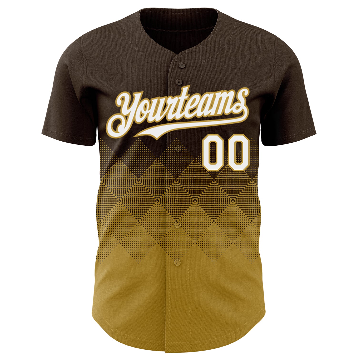 Custom Brown White-Old Gold 3D Gradient Square Shape Authentic Baseball Jersey
