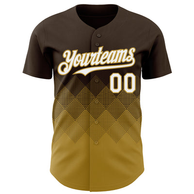 Custom Brown White-Old Gold 3D Gradient Square Shape Authentic Baseball Jersey