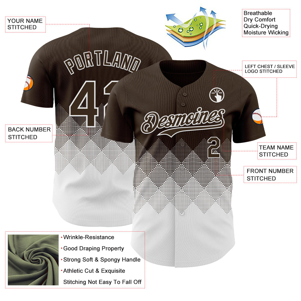 Custom Brown White 3D Gradient Square Shape Authentic Baseball Jersey
