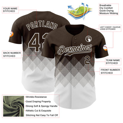 Custom Brown White 3D Gradient Square Shape Authentic Baseball Jersey