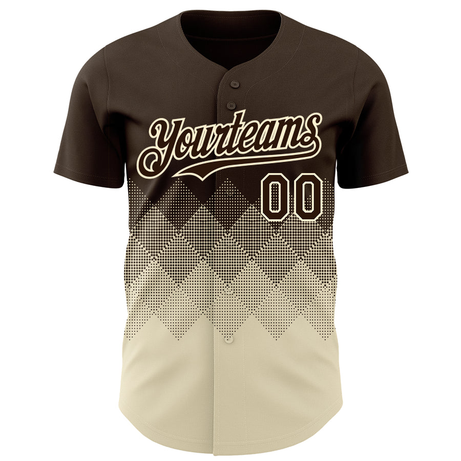 Custom Brown Cream 3D Gradient Square Shape Authentic Baseball Jersey