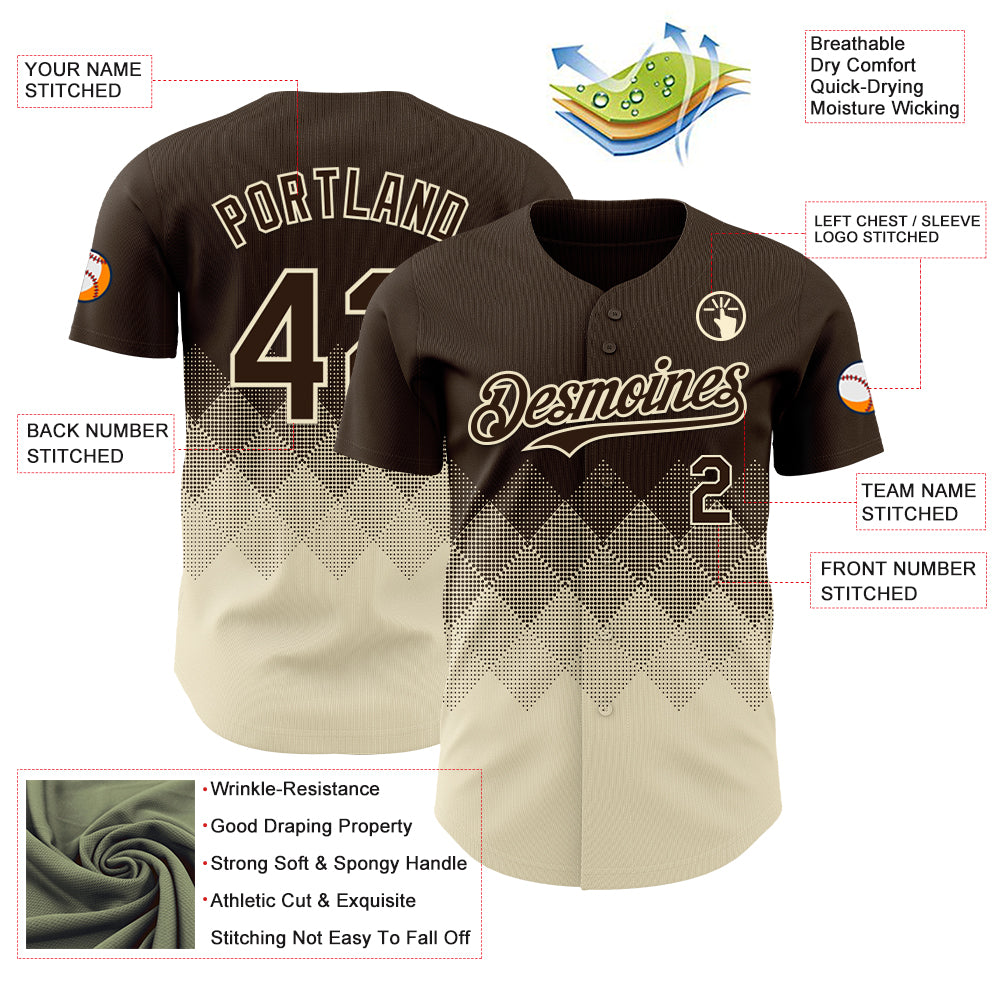 Custom Brown Cream 3D Gradient Square Shape Authentic Baseball Jersey
