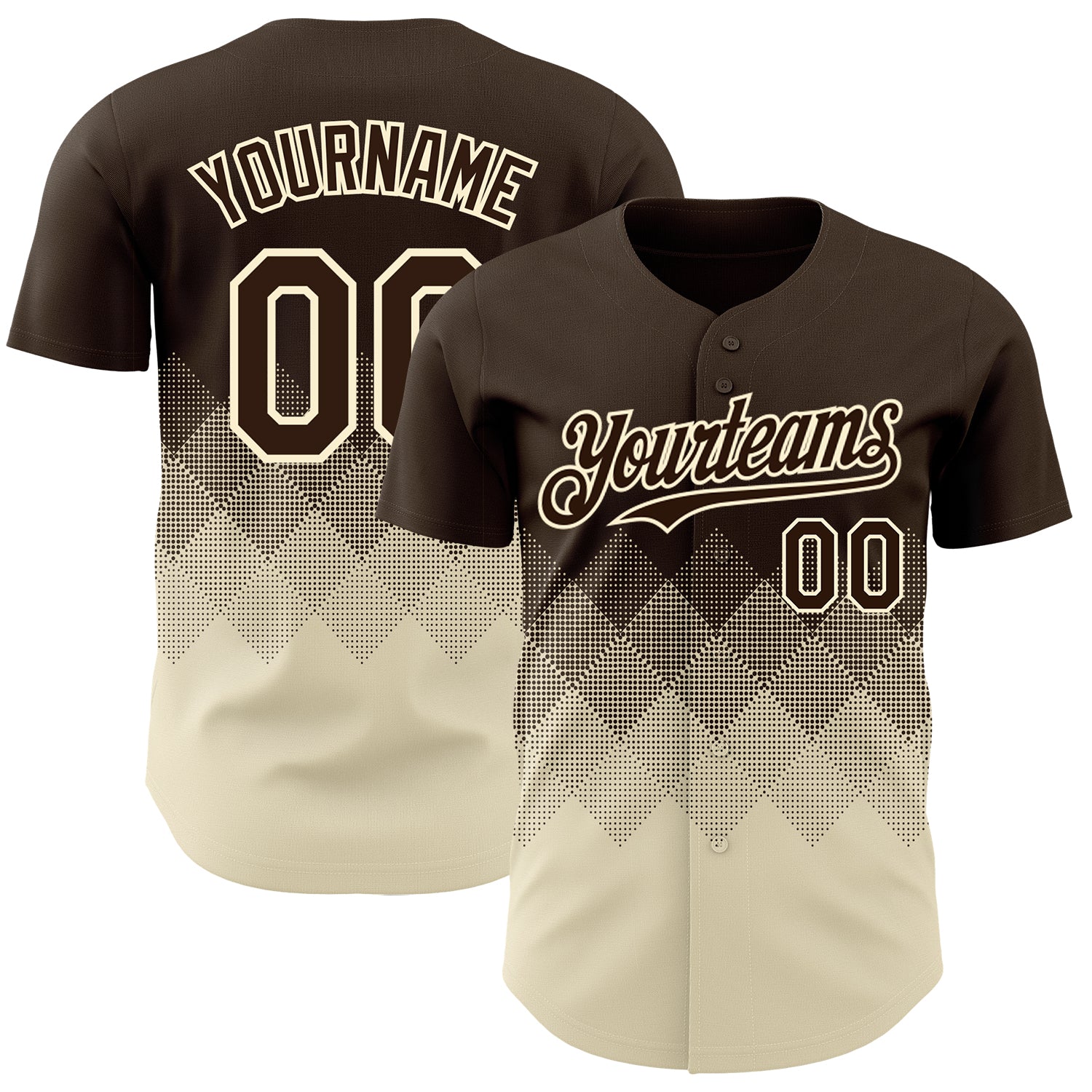 Custom Brown Cream 3D Gradient Square Shape Authentic Baseball Jersey
