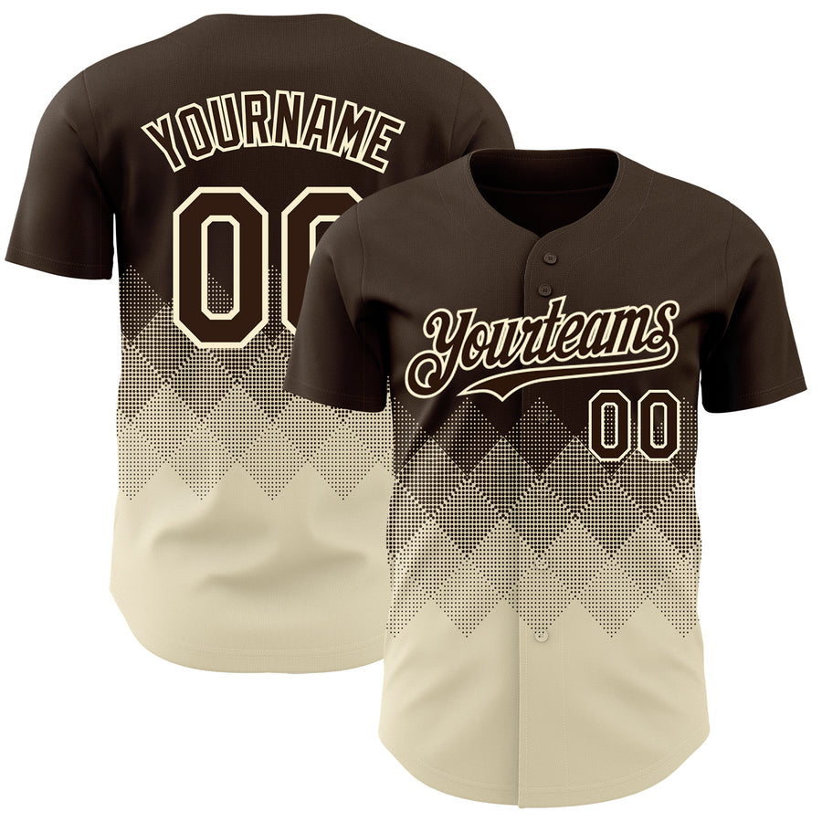 Custom Brown Cream 3D Gradient Square Shape Authentic Baseball Jersey