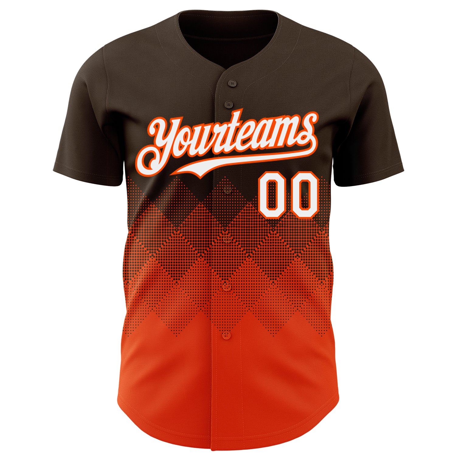 Custom Brown White-Orange 3D Gradient Square Shape Authentic Baseball Jersey