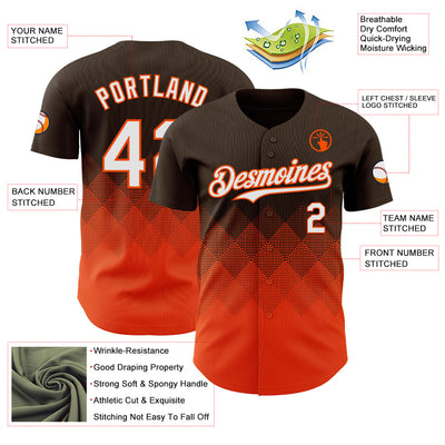 Custom Brown White-Orange 3D Gradient Square Shape Authentic Baseball Jersey