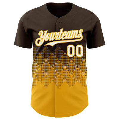 Custom Brown White-Gold 3D Gradient Square Shape Authentic Baseball Jersey
