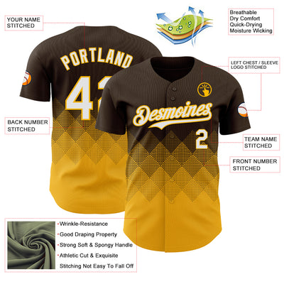 Custom Brown White-Gold 3D Gradient Square Shape Authentic Baseball Jersey