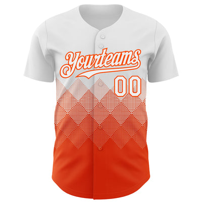 Custom White Orange 3D Gradient Square Shape Authentic Baseball Jersey