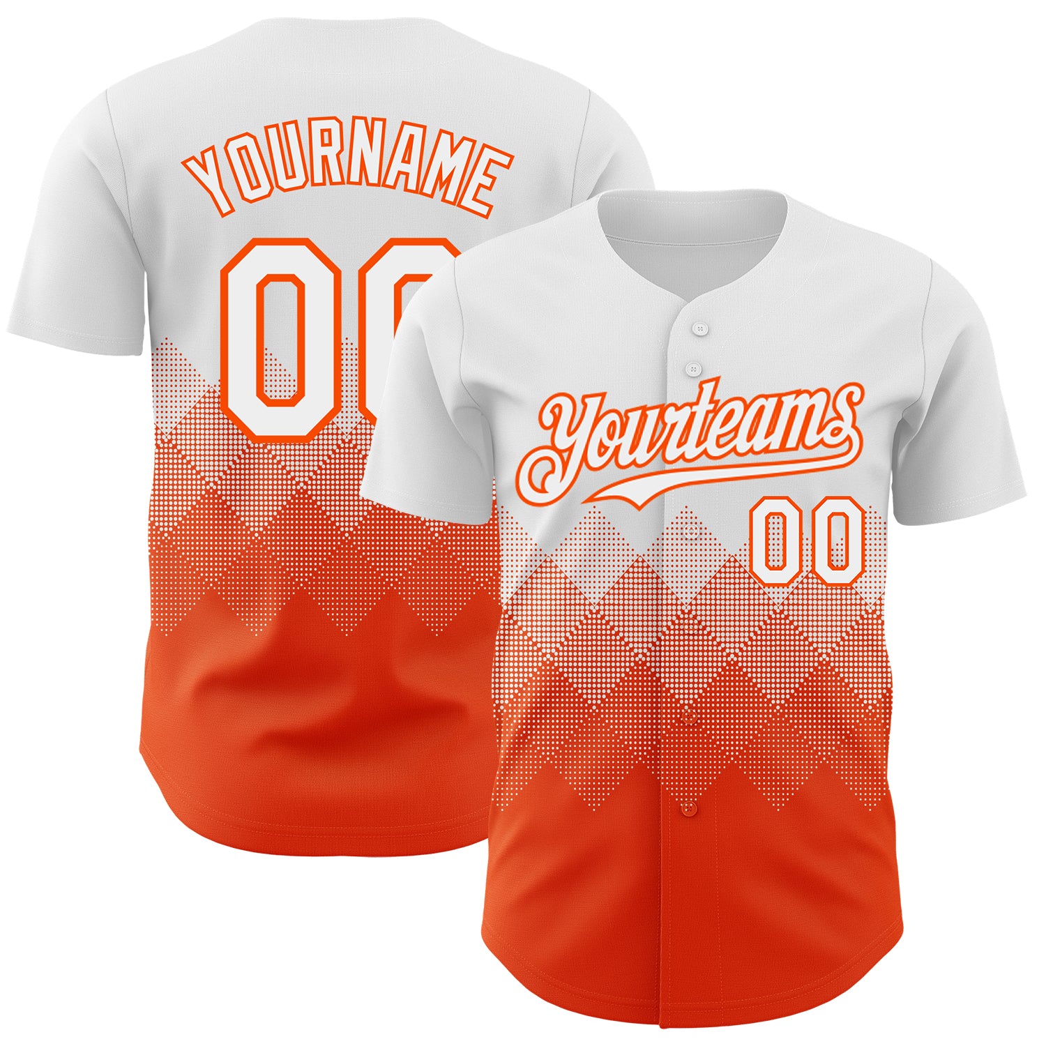 Custom White Orange 3D Gradient Square Shape Authentic Baseball Jersey