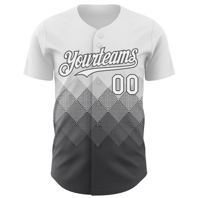 Custom White Steel Gray 3D Gradient Square Shape Authentic Baseball Jersey
