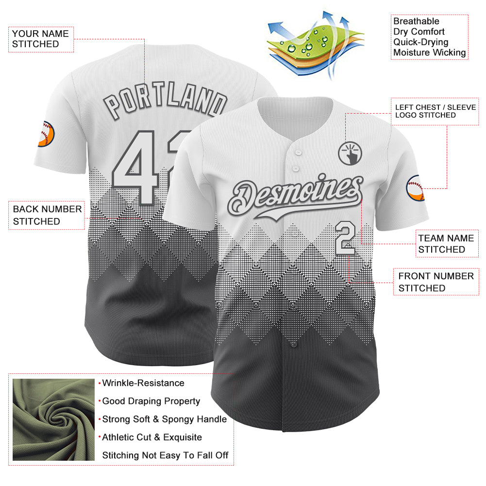 Custom White Steel Gray 3D Gradient Square Shape Authentic Baseball Jersey